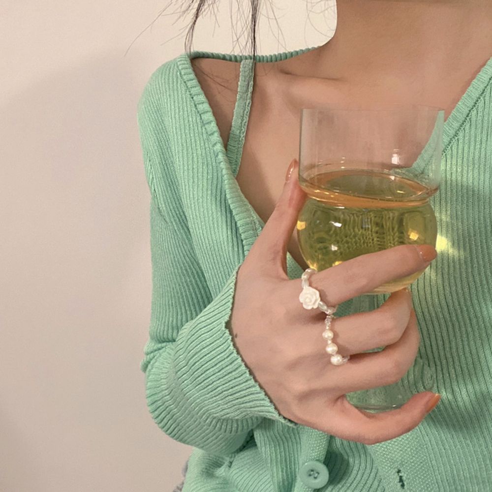 Set 2 nhẫn đeo ngón tay co giãn đính ngọc trai nhân tạo thời trang cổ điển cho nữ