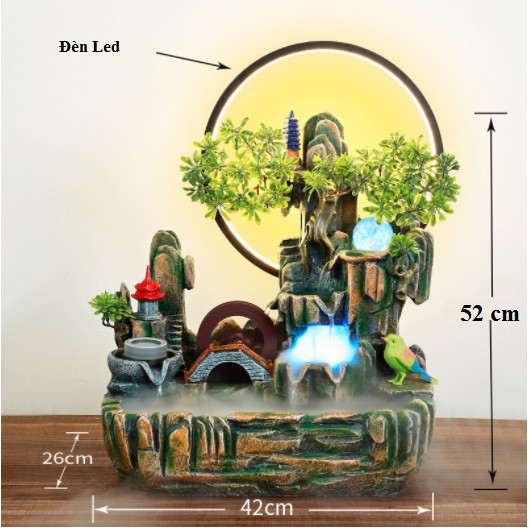 Thác nước BONSAI ĐÈN LED 52cm Hòn Non Bộ Cối Xay lớn -tiểu cảnh (Full đầy đủ)