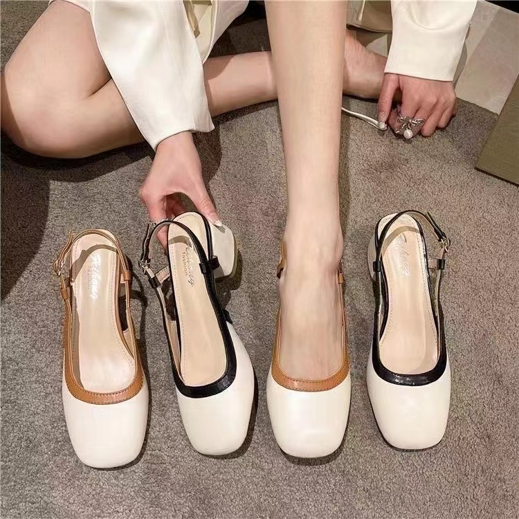 Giày Cao Gót Sandal Da PU Mũi Vuông Thời Trang Cho Nữ