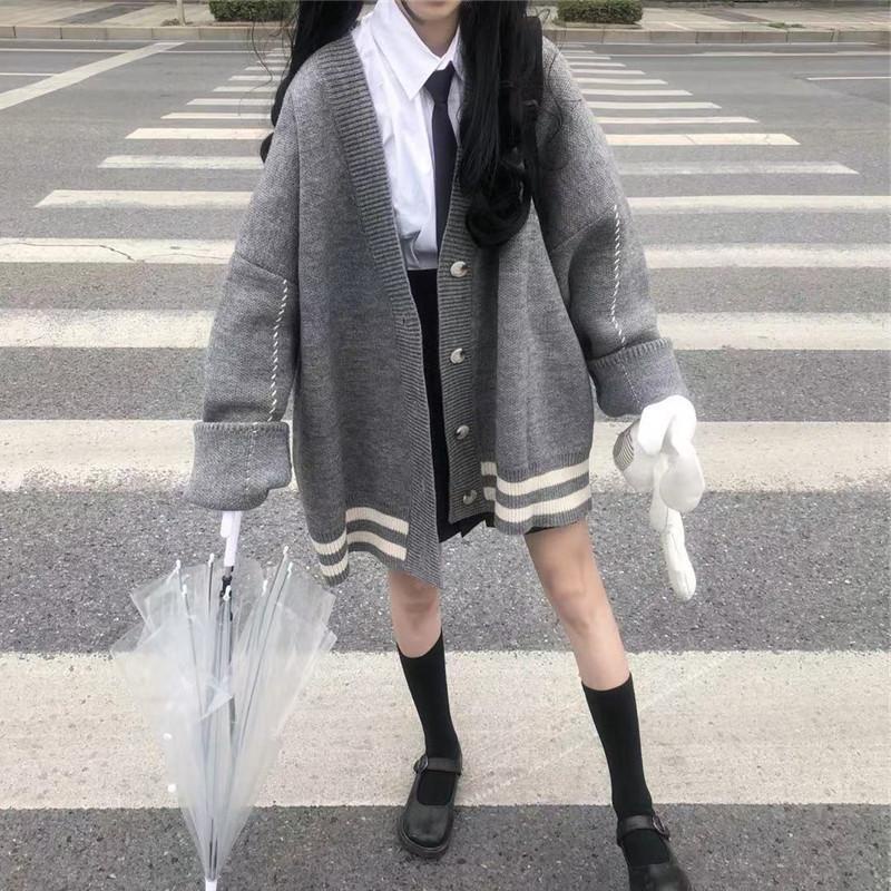Áo khoác cardigan IELGY dệt kim dài tay dáng rộng phong cách Nhật Bản/ Hàn Quốc thời trang thu đông cho học sinh