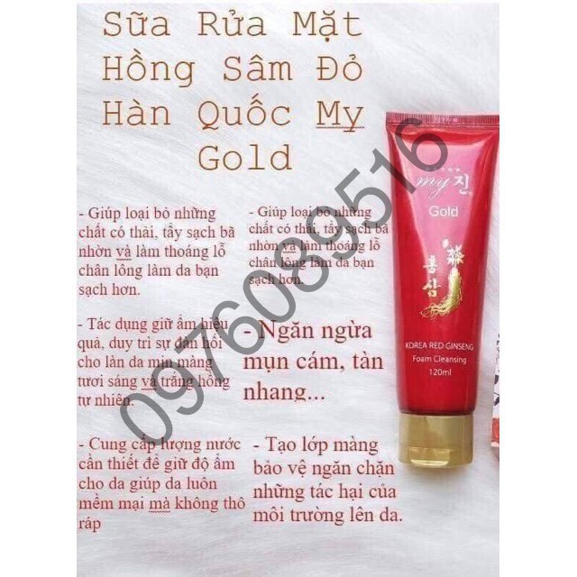 Sữa Rửa Mặt Hồng Sâm My Gold Hàn Quốc, Tuýp 120ml