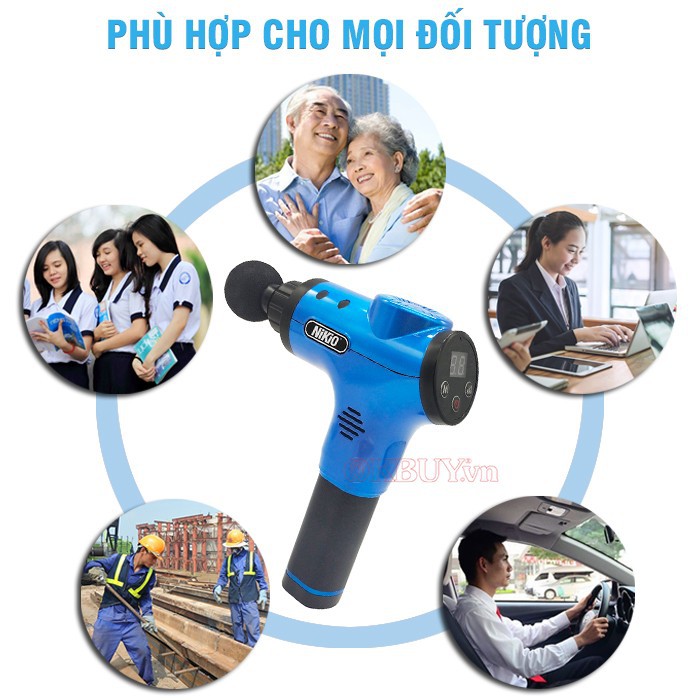 Súng mát xa cầm tay 6 đầu, 5 chế độ Nhật Bản Nikio NK-170B - Xanh - HÀNG CHÍNH HÃNG