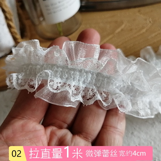 Cuộn dây ruy băng co giãn 1m 4cm bản rộng phối ren hoa