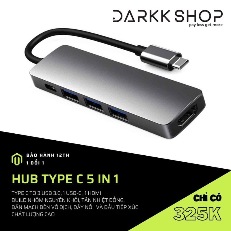 Hub Type C Darkk Shop 4in1 5in1 6in1 - Cổng chuyển đổi USB Type C to HDMI, SD Card, TF Card, USB 3.0, USB-C BH 12 tháng