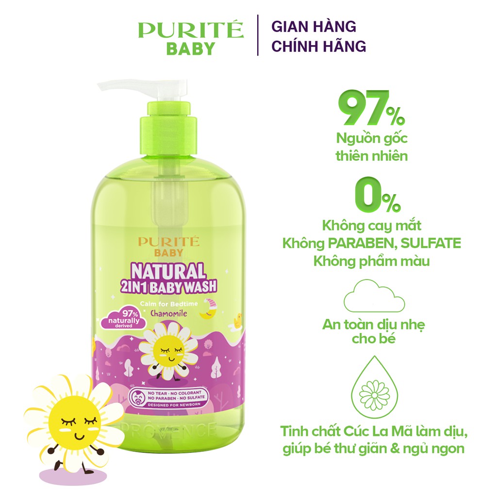 Sữa Tắm Gội Purité Baby Natural 2in1 Cúc La Mã - 500ml