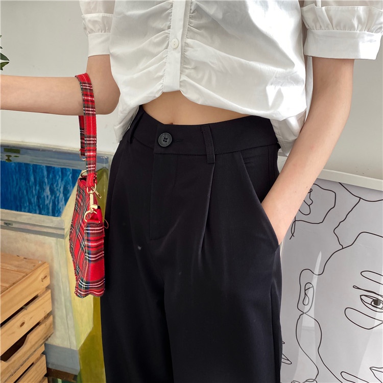 Quần vải ống suông cạp cao ống rộng phong cách Hàn Quốc cực thời trang style sành điệu