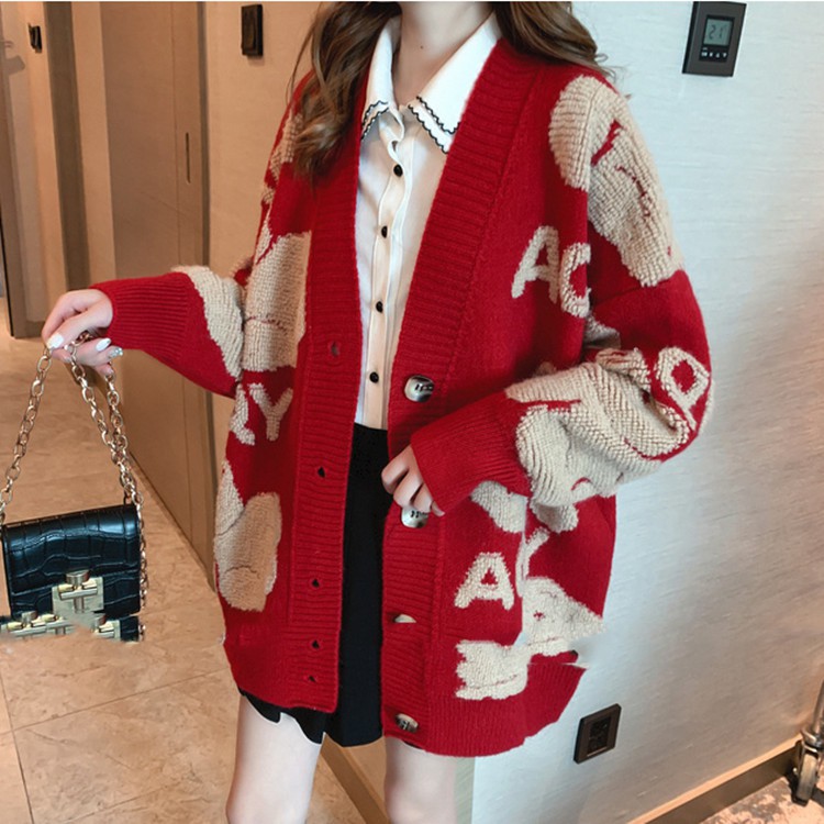 Áo khoác cardigan dệt kim dáng rộng phong cách Phương Tây 2021 dễ thương cho nữ