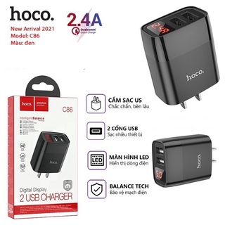Cốc sạc nhanh chính hãng hoco c86 - củ sạc nhanh 2 cổng usb max 2.4a - dành cho iphone/androids