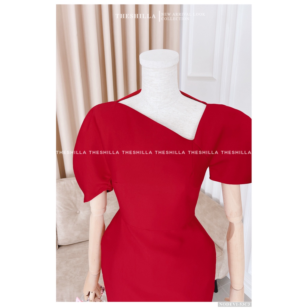 Váy thiết kế cao cấp màu đỏ body tay phồng sang trọng [ Có video + Ảnh thật ] The Shilla - Nodevi-53C3