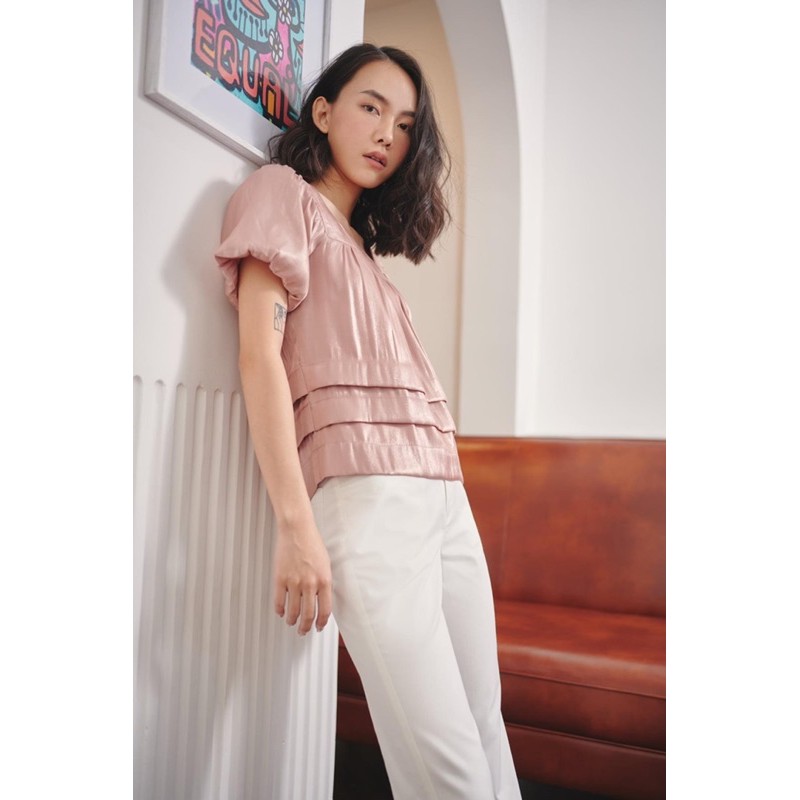 Pass áo Happyzoo lụa tay phồng chân xếp ly newtag