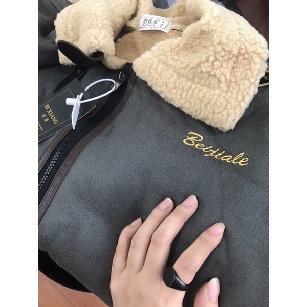 Sẵn Xanh 2XL Áo khoác nam da lộn, lót lông cừu bên trong ấm áp OMIEE AKL01