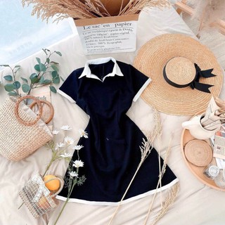 Đầm polo đen viền cổ trắng 🖤