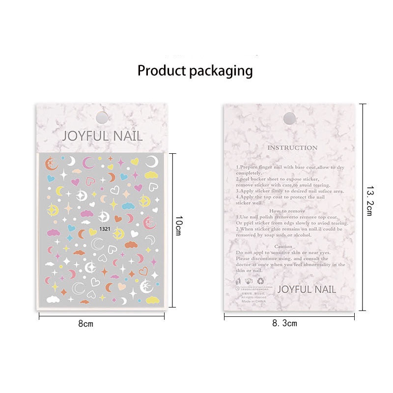 Nhãn Dán Trang Trí Móng Tay 3D Tự Dính Họa Tiết Đám Mây/Ngôi Sao/Trái Tim Dễ Thương