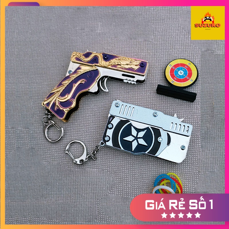 Súng bắn dây thun móc chìa khoá dạng đồ chơi gấp gọn cho trẻ em tặng kèm bia và dây chun M1