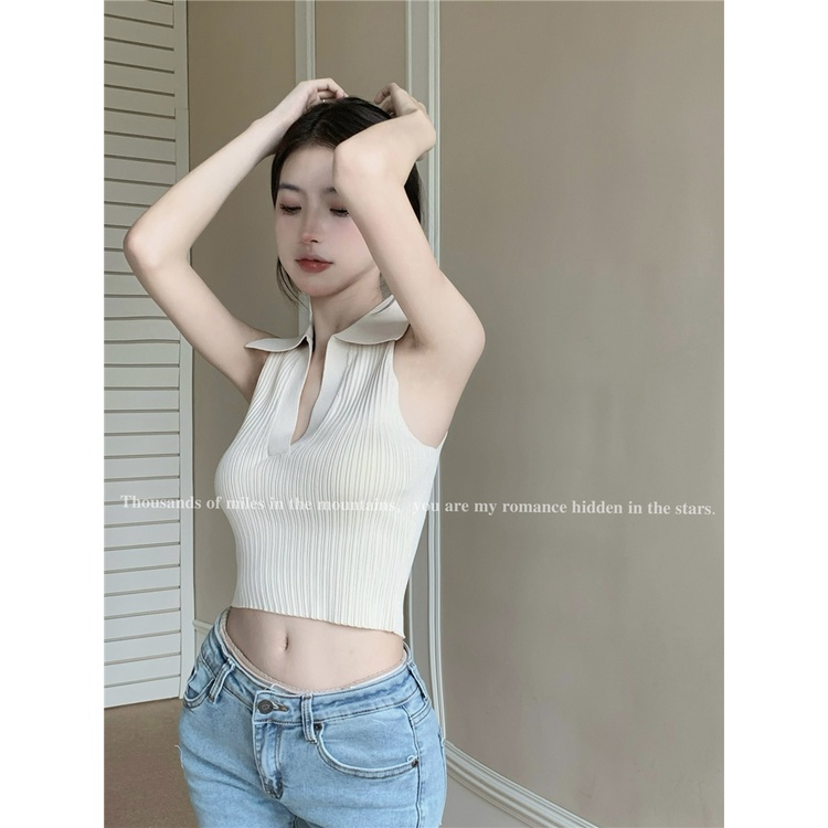 Áo Dệt Kim Sát Nách Cổ Chữ v Thời Trang Mùa Hè Quyến Rũ Cho Nữ