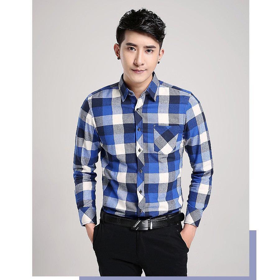 Sơ Mi Nam Hàn Quốc Công Sở Kẻ Sọc Caro Chất Cotton | BigBuy360 - bigbuy360.vn