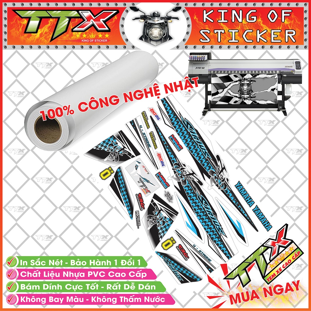 Tem Xe Sirius Trắng Xanh Đen Chữ Tàu - Tem Sirius Xanh Đen Trắng Siêu Đẹp - Mẫu Team Sirius Trắng Xanh Đen