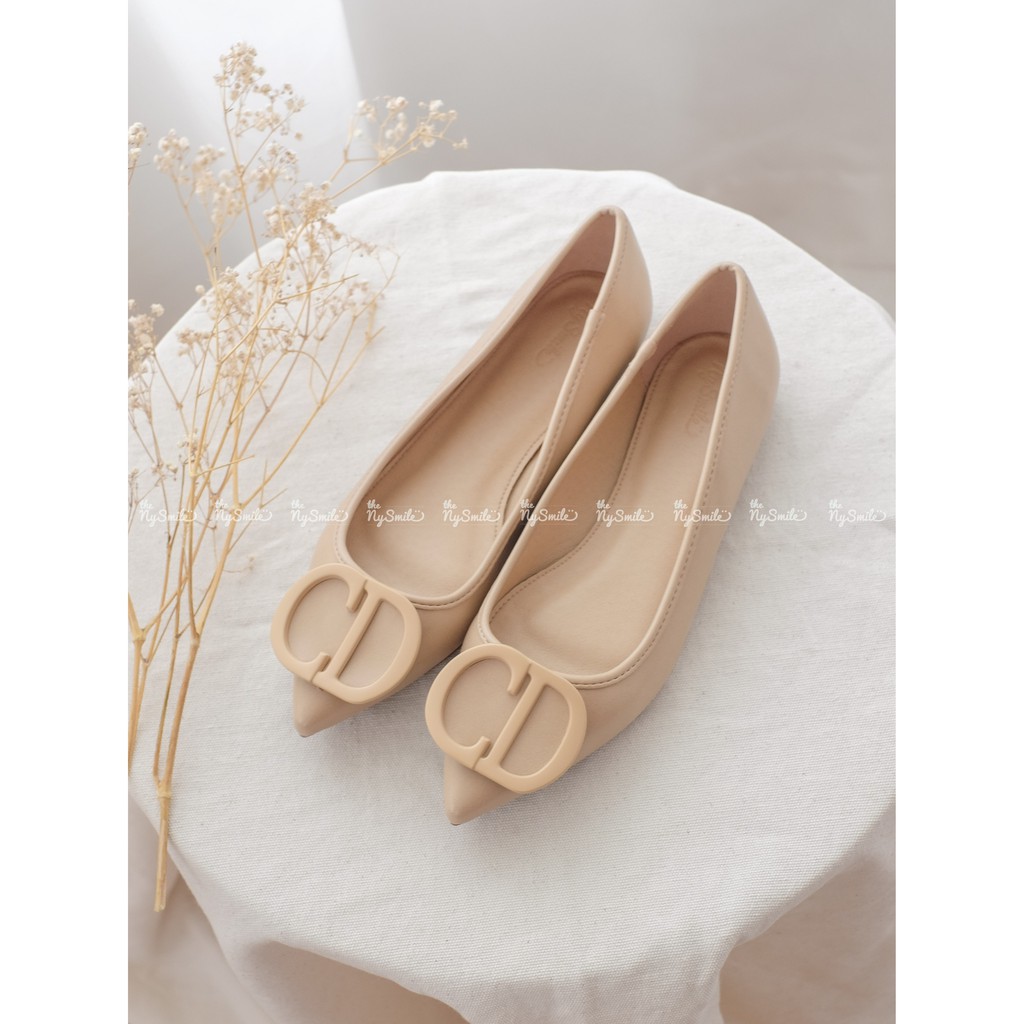 Giày búp bê cao 5cm mũi nhọn khoen chữ CD - Thenysmile - Tano 1 2