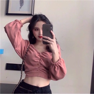 Áo kiểu nhún tay dài