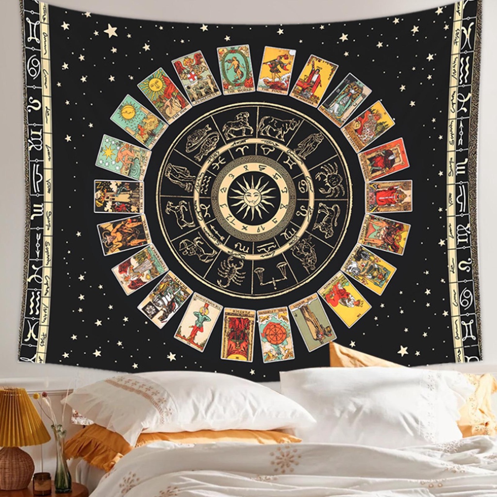 Tấm Thảm Treo Tường Trang Trí In Hình Bài Tarot Hoàng Đạo Sáng Tạo Cổ Điển