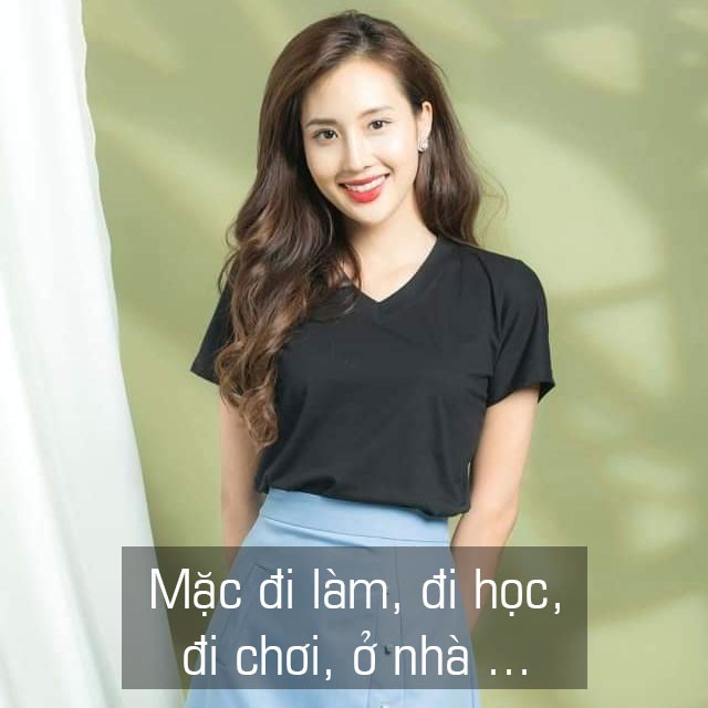 Áo Thun Trơn, Áo Phông Nữ Tay Ngắn Cổ Tim Trơn T Shirt Không Cổ Cotton Đũi Giấy Màu Đen/Trắng/Vàng/Xanh/Đỏ/Nâu Tây