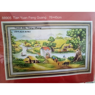 Tranh thêu chữ thập phong cảnh làng quê việt nam 88905 76x45cm