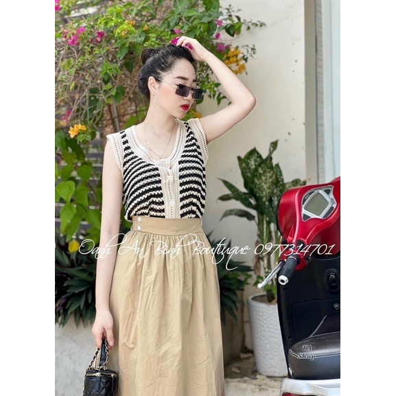 Áo len GhiLe Sát Nách Cài Khuy, Len Đan Móc Vintage Nhiều Màu
