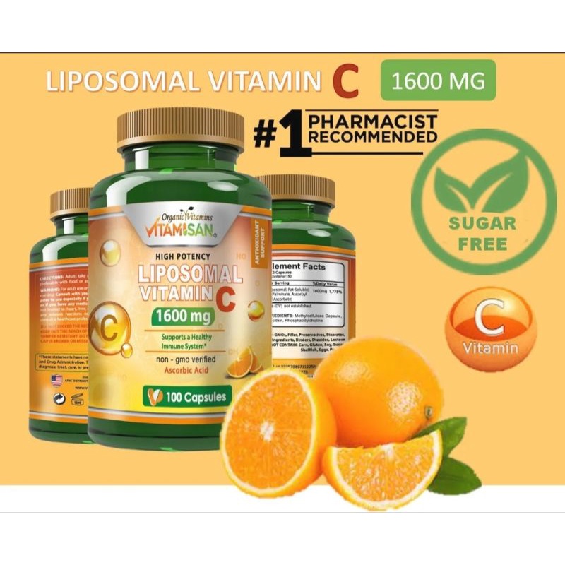 Viên Uống Bổ Sung Liposomal Vitamin C 1600mg Trắng Da, Chống Lão Hóa, Tăng Cường Miễn Dịch Organic Vitamisan 100v