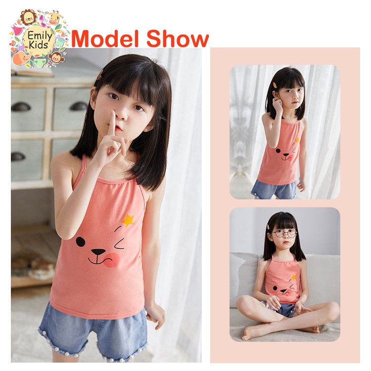 Áo Hai Dây Cotton In Họa Tiết Hoạt Hình Màu Trơn Thời Trang Cho Bé Gái 3-8 Tuổi