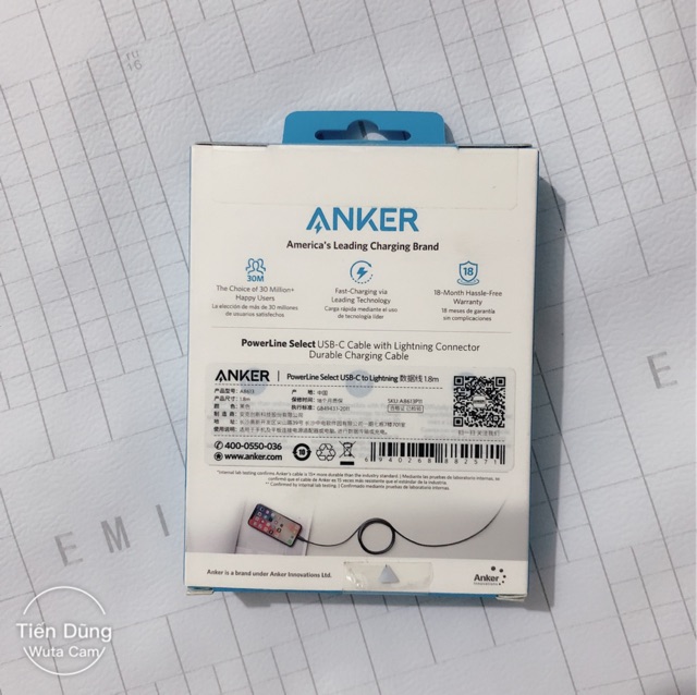 Cáp Anker PowerLine Select Lightning to USB-C dài 1,8m - A8613 - Cáp sạc anker A8613 hỗ trợ sạc nhanh