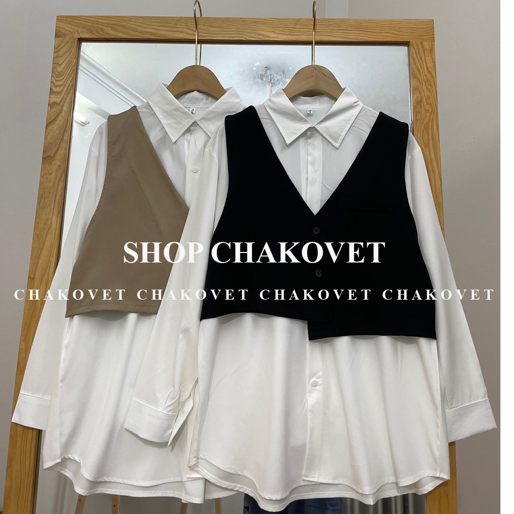 Set áo váy và gile dáng ngắn vạt lệch SA890, kiểu áo sơ mi nữ trắng dài tay form rộng mix áo Gile thời trang hàn quốc | BigBuy360 - bigbuy360.vn
