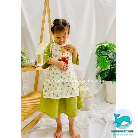 [Rẻ vô địch] [Ảnh thật] Áo Dài Cách Tân Hoa Nhí Xốp Nhăn Hàng Thiết Kế Xinh Đẹp