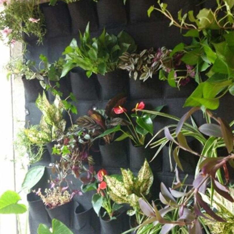 Túi trồng cây treo tường 64 hốc, Túi làm vườn tường trang trí, Túi trồng hoa, rau, cây cảnh