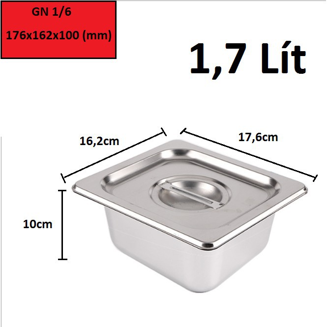 Combo 3 Khay Inox Đựng Thạch Topping Đựng Thực Phẩm Vuông GN 1/6 (Có Nắp)