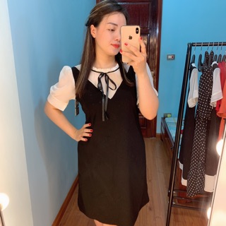 Váy đen trắng thắt nơ cổ BIGSIZE(THỜI TRANG NGOẠI CỠ)