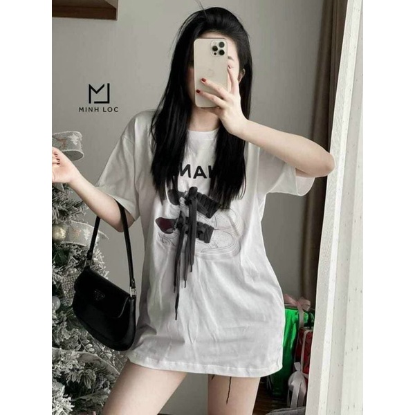 Áo Phông Tay Lỡ Đôi Giày Buộc Dây, Áo Thun Form Thụng Dấu Quần