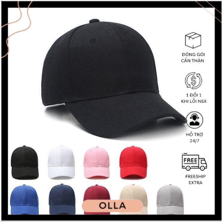 Nón Kết Trơn, Mũ Lưỡi Trai Trơn Basic Nhiều Màu Chất Vải Poly Thoáng Mát Khóa Dán Form Đẹp Olla shop