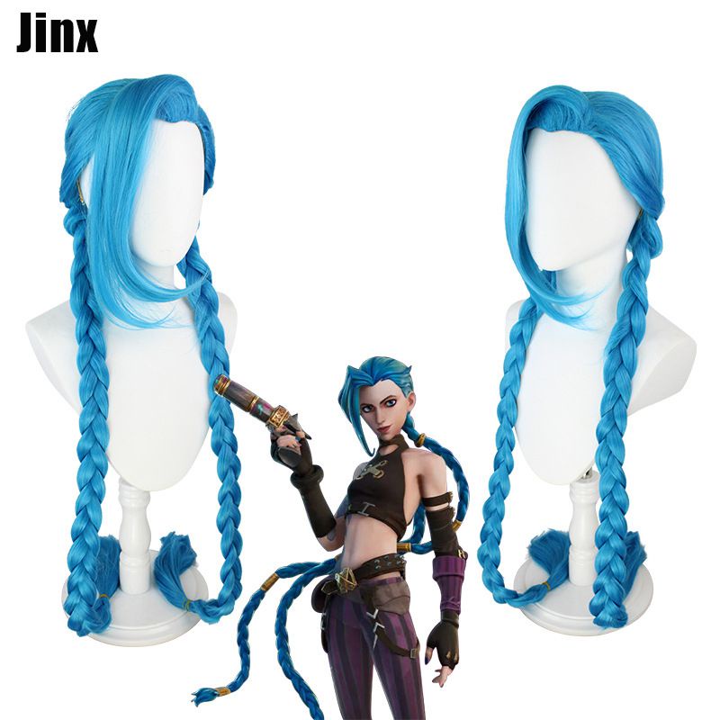 Tóc giả bện màu xanh lam bằng sợi hóa học hóa trang nhân vật Liên Minh Huyền Thoại Jinx