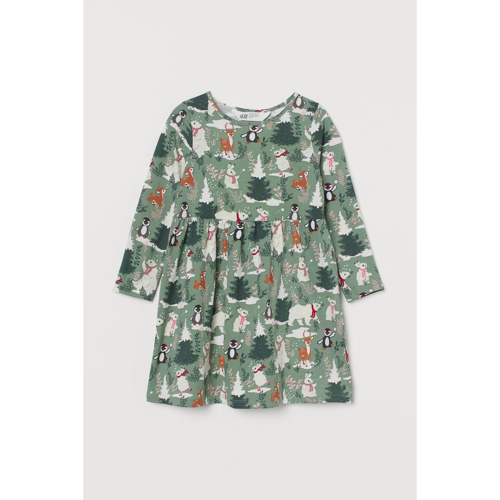 Váy dài tay xanh động vật HM H&M_hàng chính hãng authentic