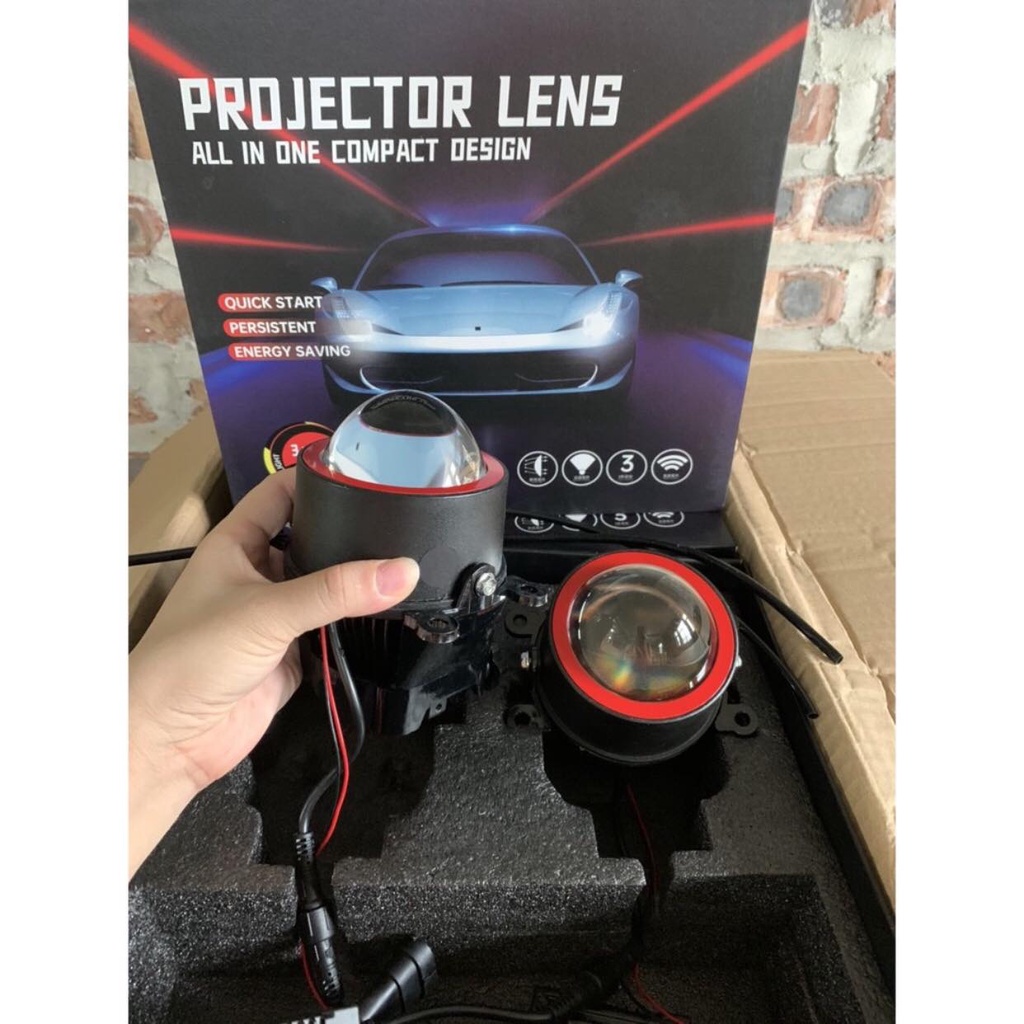 Bộ bi gầm led ô tô  Projector 3 inch chân thường và chân toyota, nhiệt màu 3000k và 6000k len xanh- BH 12 tháng