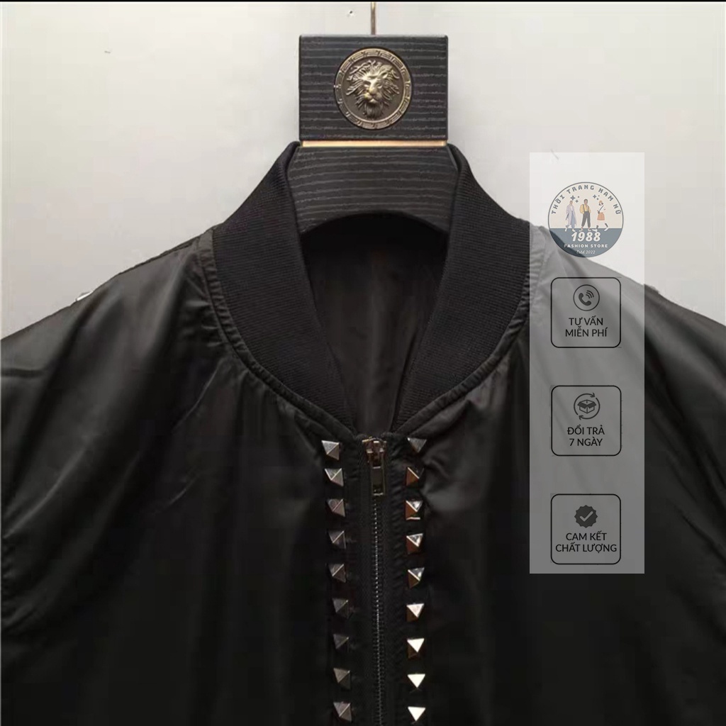 Áo Bomber Đinh Vuông ❤ Áo Khoác Mùa Đông Jacket Chất Liệu Nylon Dáng Rộng Unisex