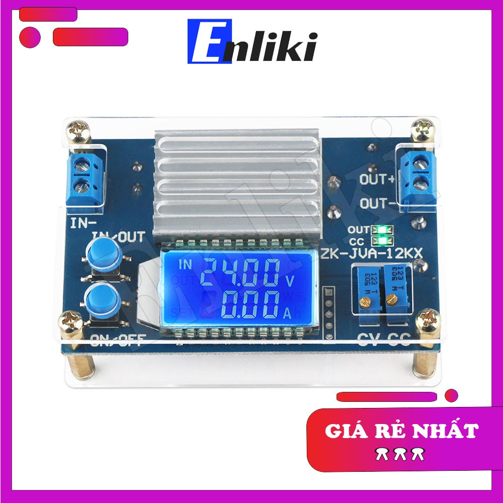 DC-DC Mạch Nguồn Buck Hạ Áp 12A Hiển Thị LCD (Có Vỏ Nhựa Mica)