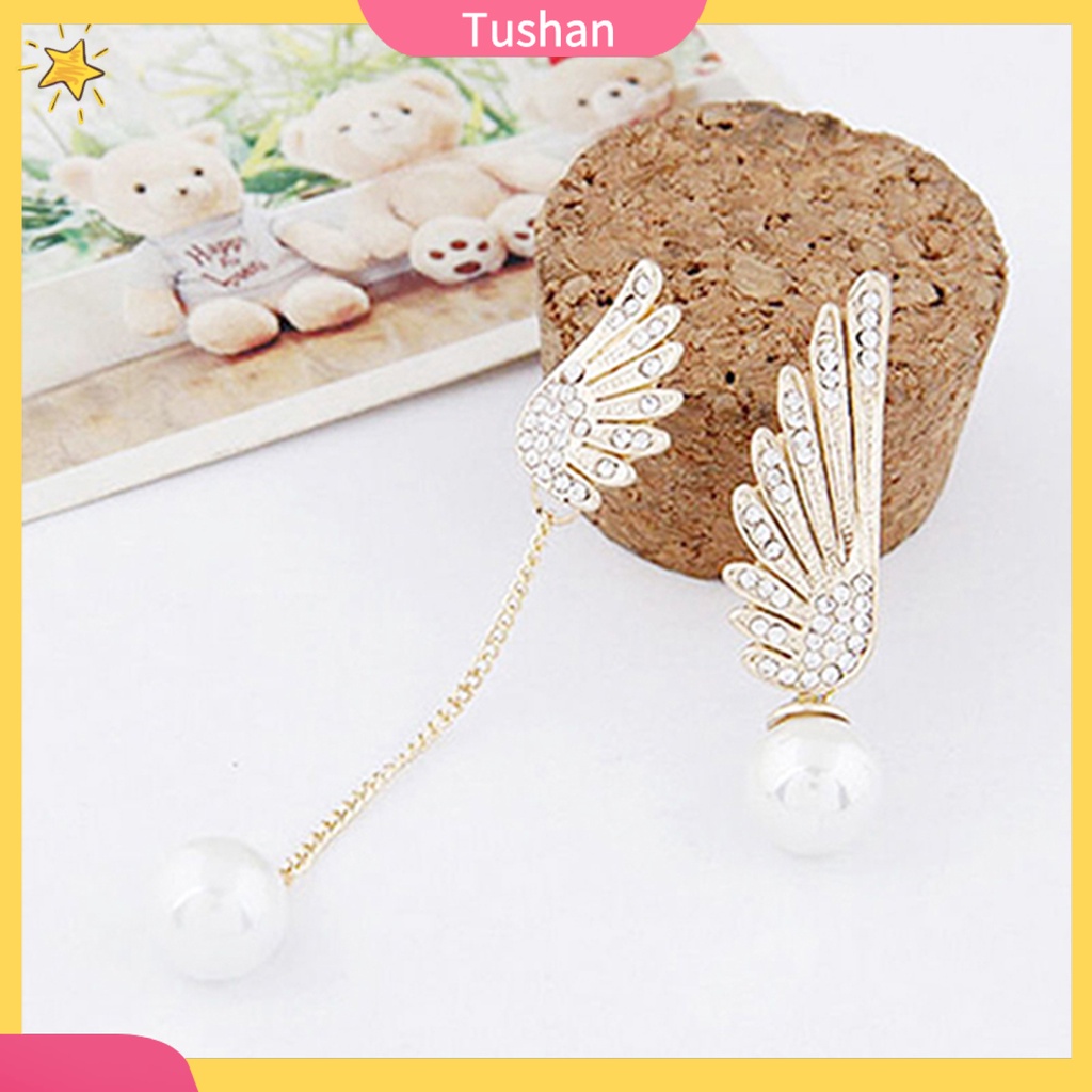 Bông tai cánh thiên thần đính đá và ngọc trai giả sang trọng