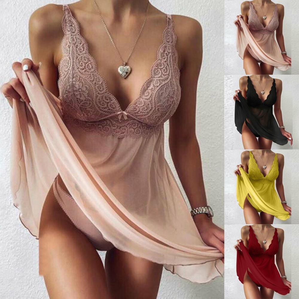 Đầm ngủ phối ren cổ chữ V thiết kế thoải mái thời trang mùa hè | BigBuy360 - bigbuy360.vn