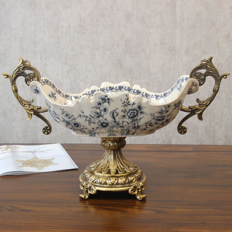 Đĩa quả men sứ rạn hoa nhí xanh mang phong cách tân cổ điển sang trọng CB30-DQ1