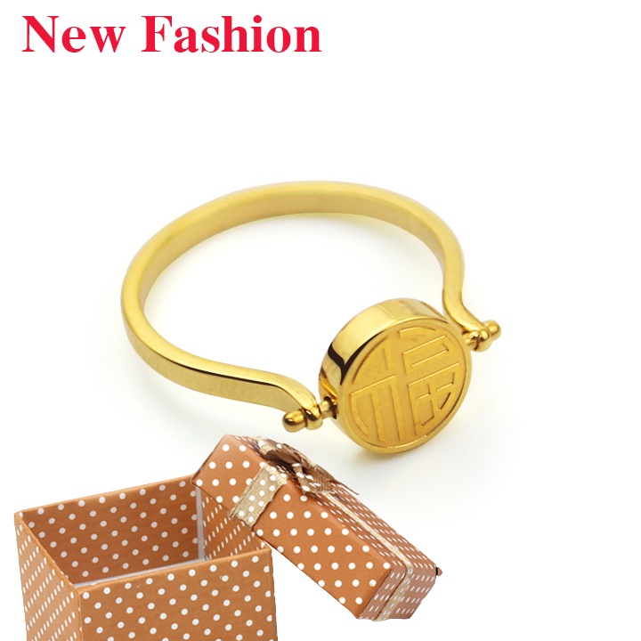 Nhẫn titan chữ Phước màu vàng siêu đẹp bền màu, may mắn - Tặng hộp đựng xinh xắn