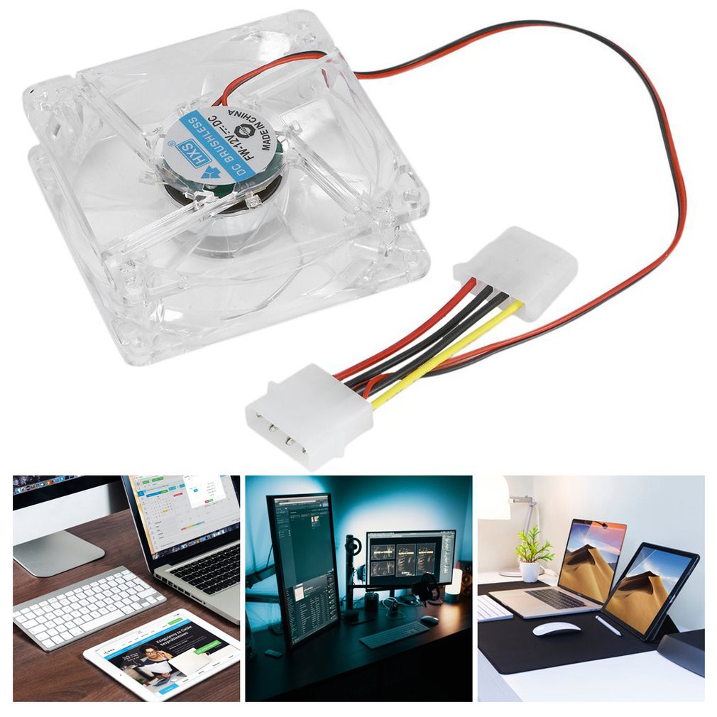 Quạt tản nhiệt có đèn led dạ quang 80mm 8025 12V cho máy vi tính