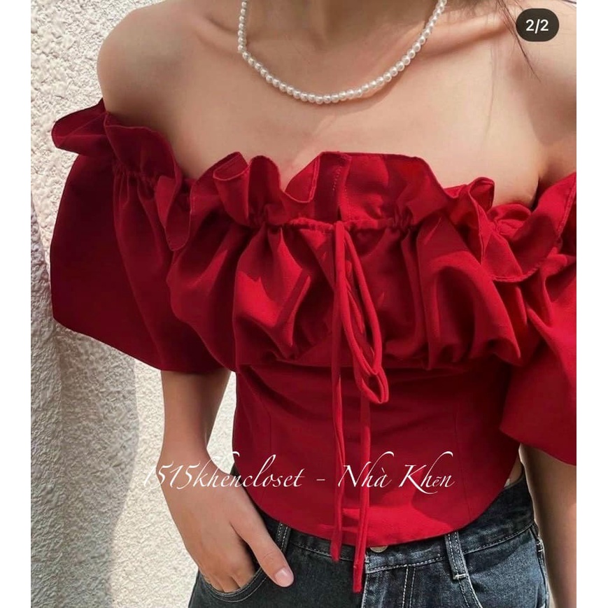Áo bèo đỏ trễ vai