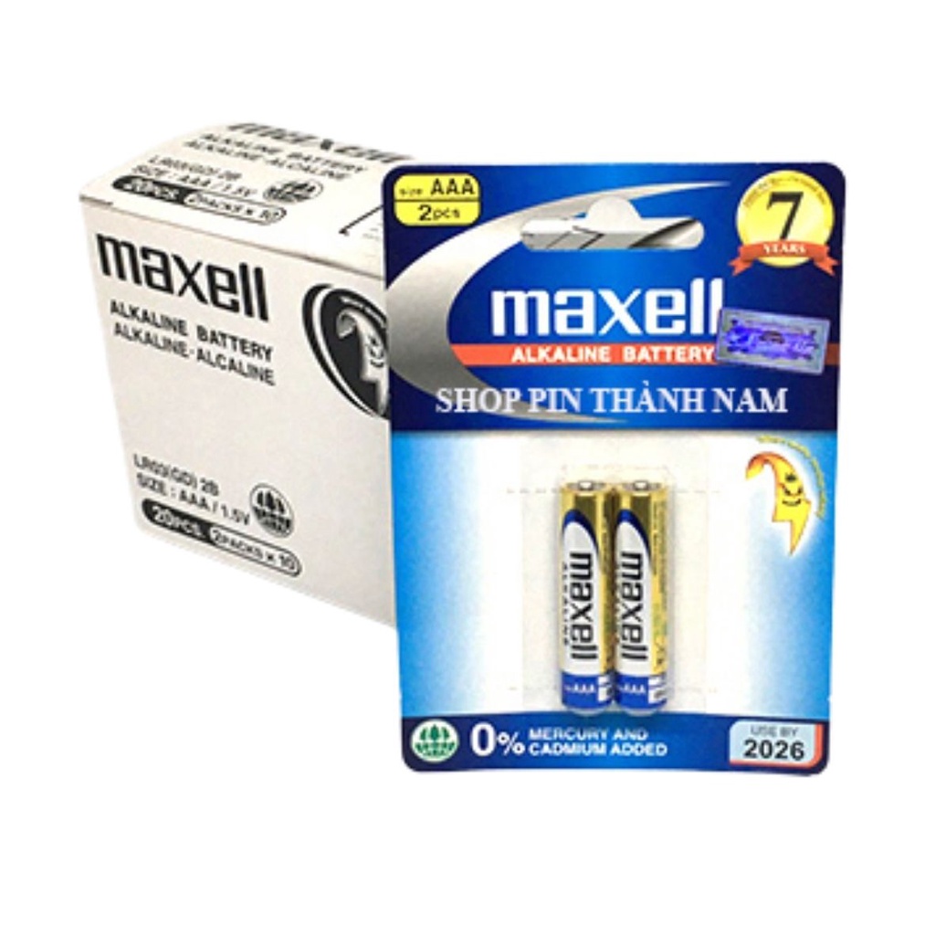 Pin AAA Maxell alkaline LR03 vỉ 2 viên chính hãng