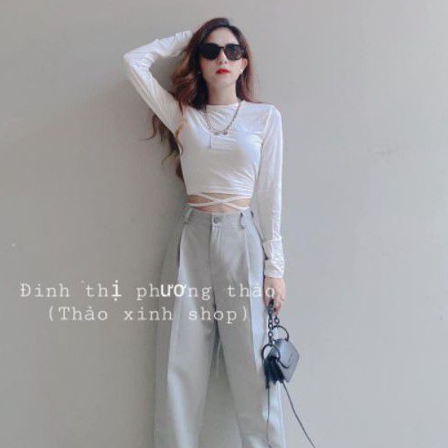 Áo Croptop tay dài dây chéo bụng  cực xinh